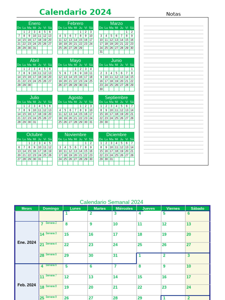 Calendario 2024 en Excel | PDF