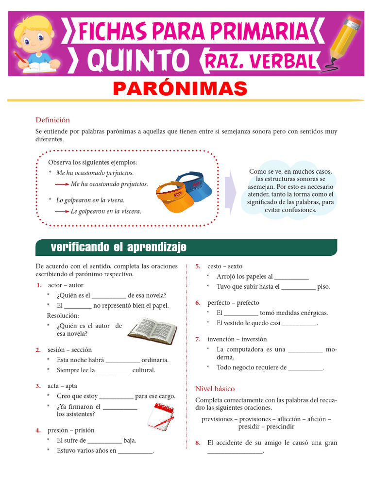 Ejercicios de Palabras Parónimas | PDF