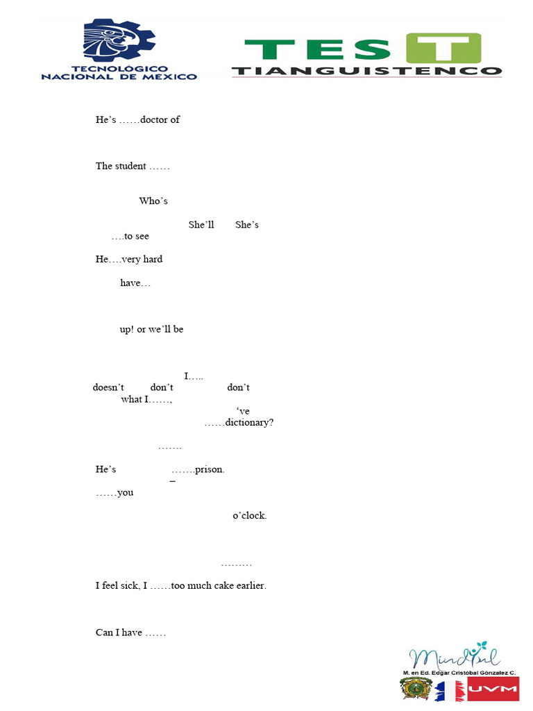 1 English Grammar Test Pdf