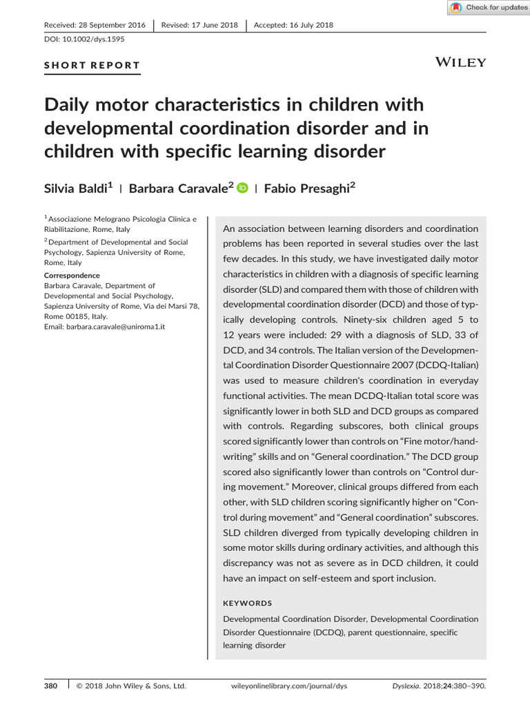 Dyslexia - 2018 - Baldi - Daily Motor Characteristics in Children With ...