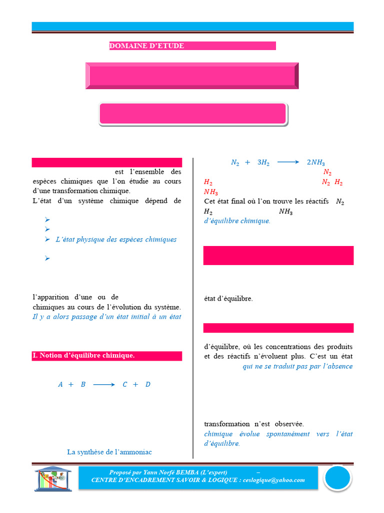 Équilibres chimiques en chimie | PDF | Équilibre chimique | Réactions ...