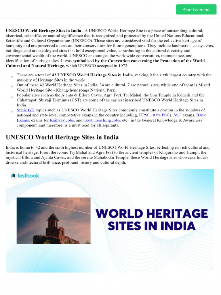 World Heritage Sites in India - Know List of 40 Heritage Sites | PDF
