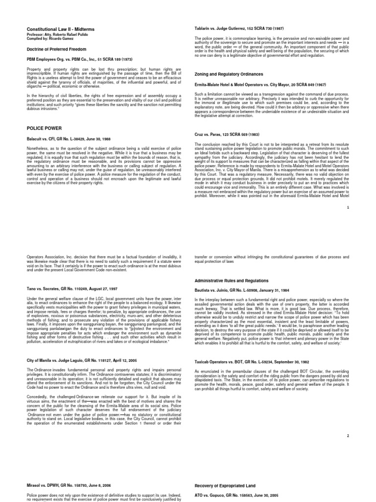 Constitutional Law II: Key Cases Summary | PDF | Eminent Domain ...