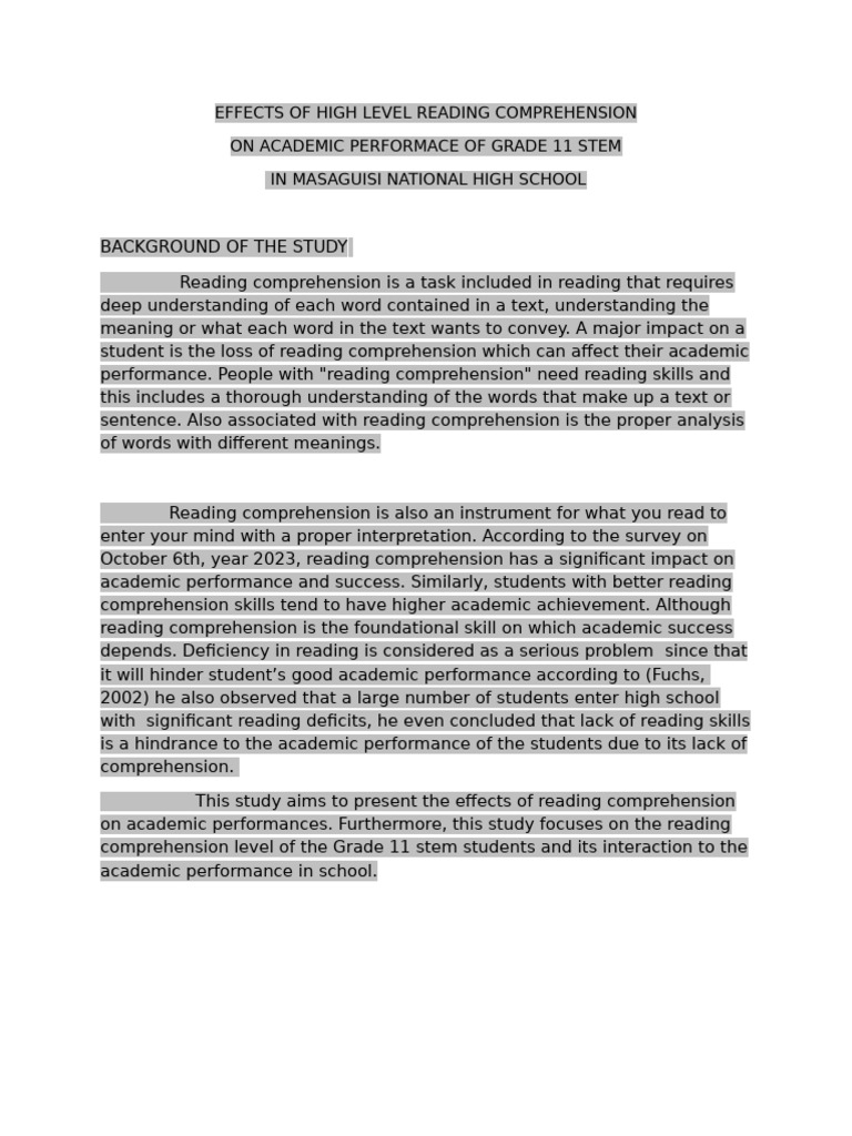 Effects of High Level Reading Comprehension | PDF