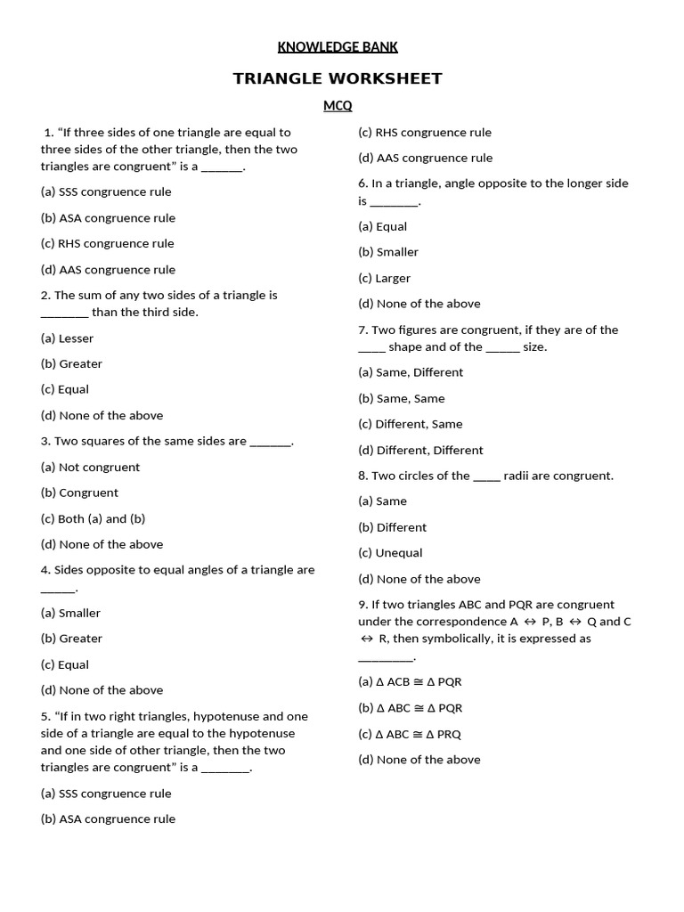 TRIANGLE WORKSHEET | PDF
