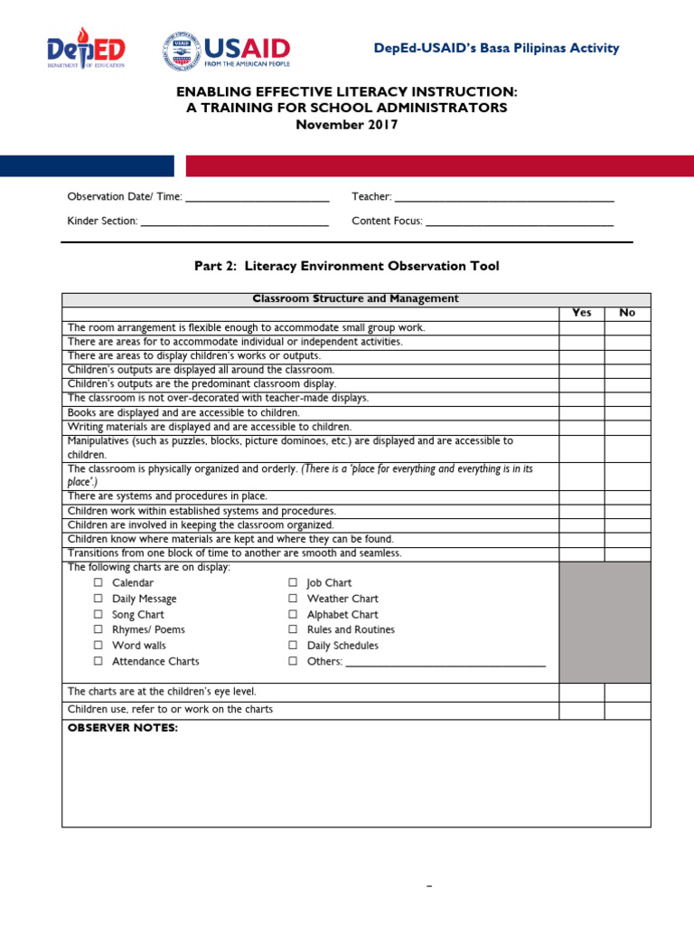 Kindergarten Observation Tool Part 2 Pdf