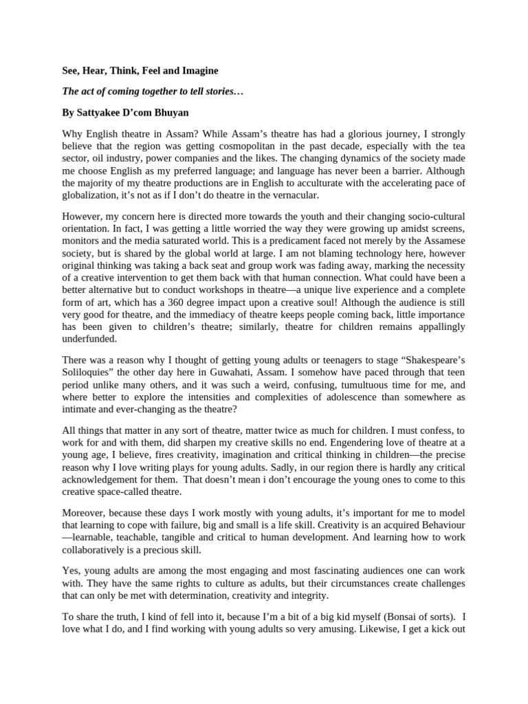 See Hear Think Feel and Imagine by Sattyakee D'com Bhuyan | PDF ...