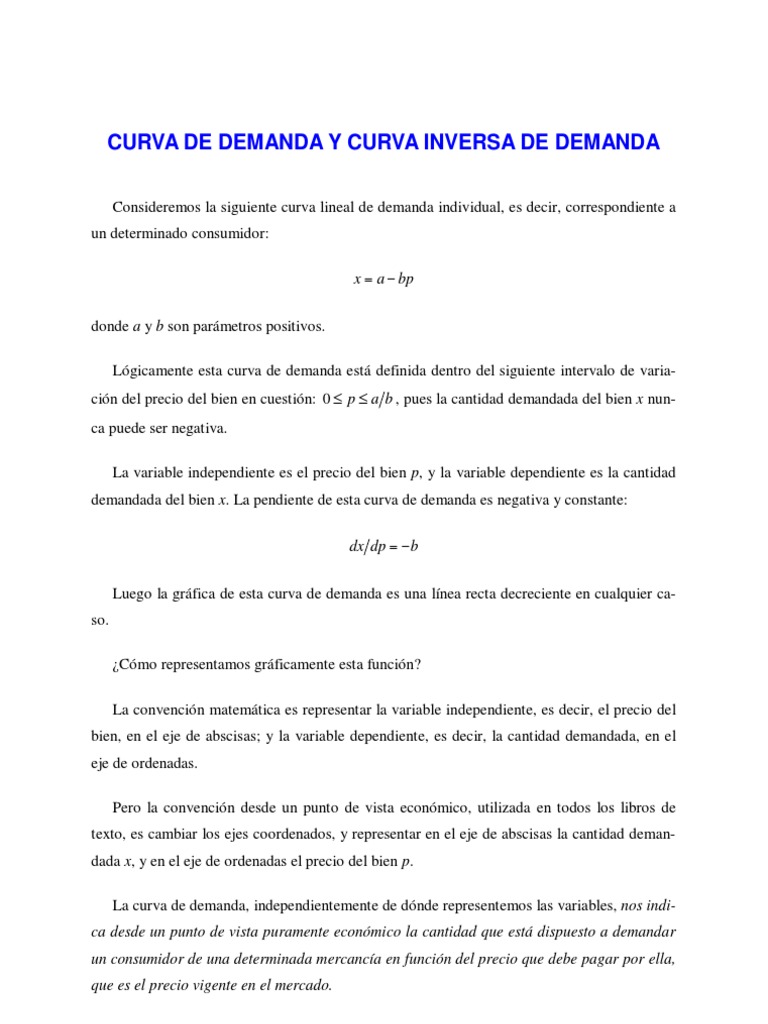 Curva y función inversa de demanda | PDF | Oferta y demanda | Curva de ...