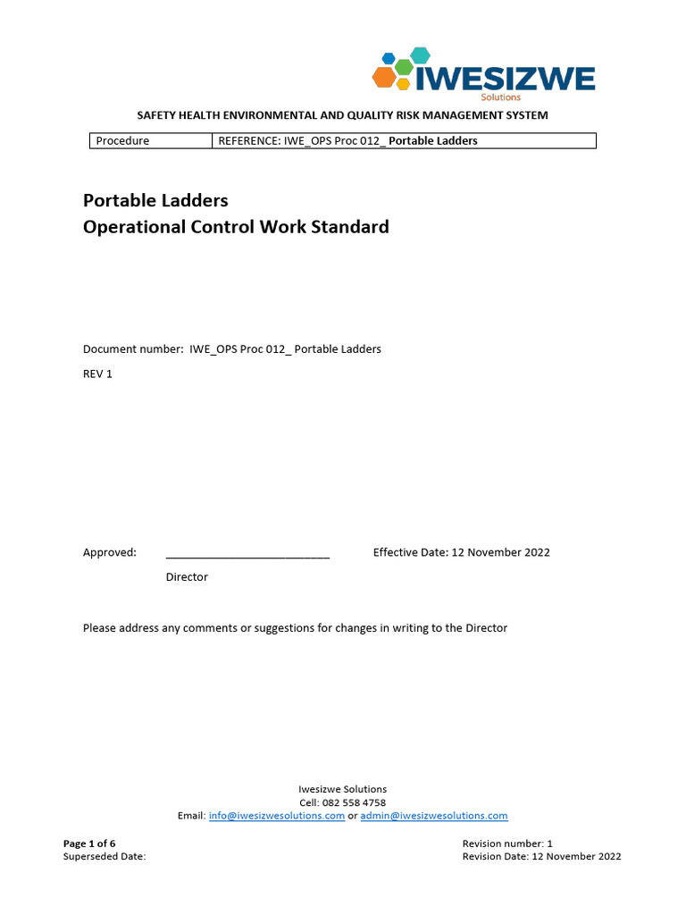IWE - OPS Proc 012 - Portable Ladders - Rev 1 | PDF