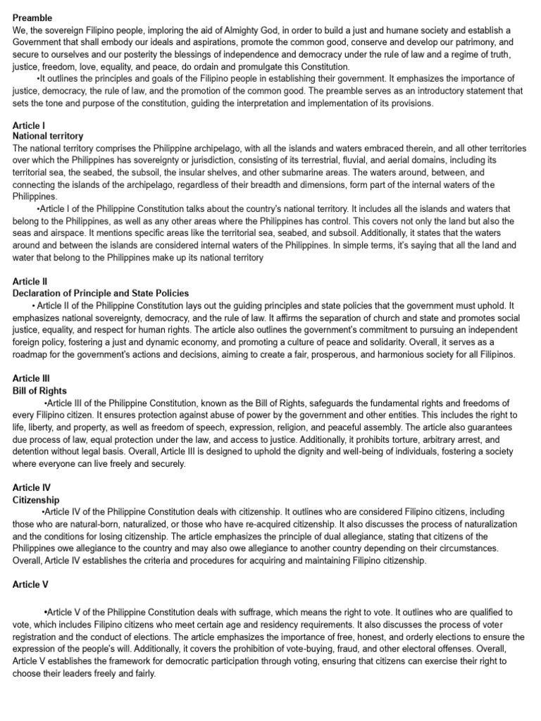1987 Philippine Constitution Article I To V | PDF