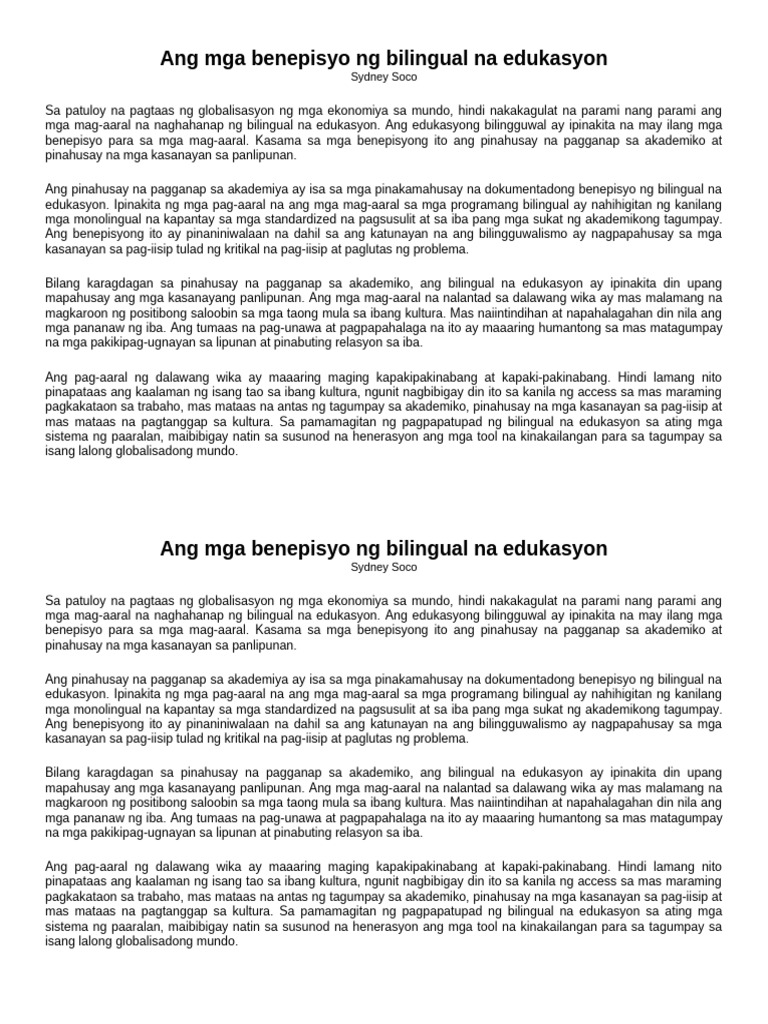 Benepisyo NG Edukasyon | PDF