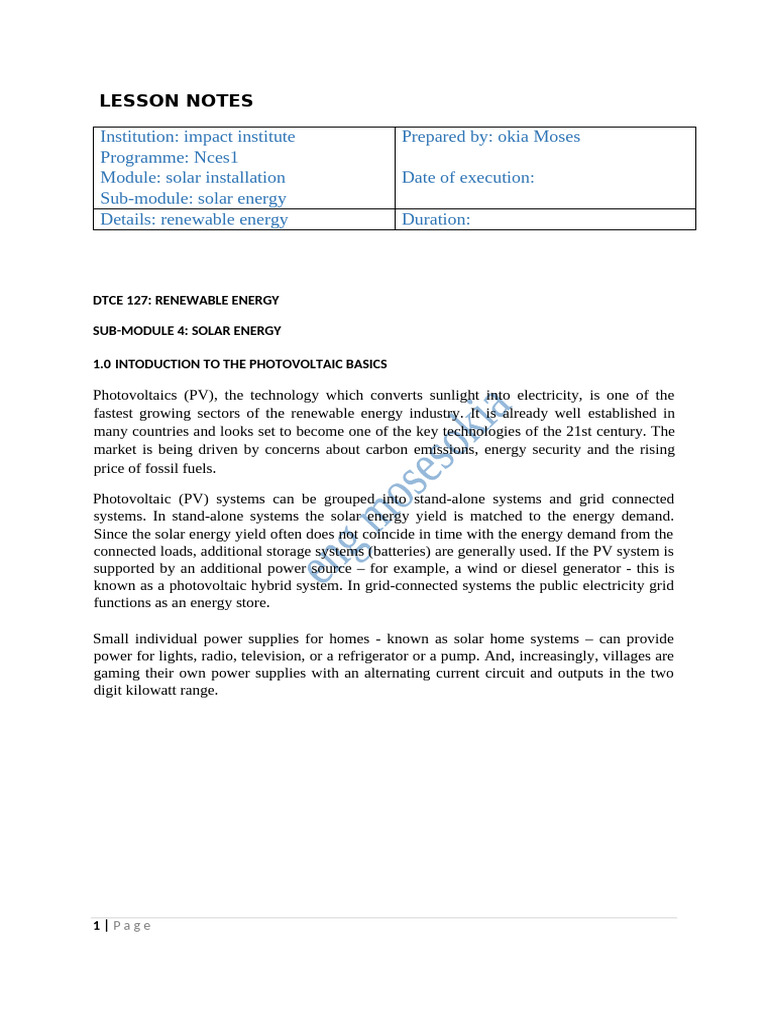 Solar Energy Lecture Notes | PDF