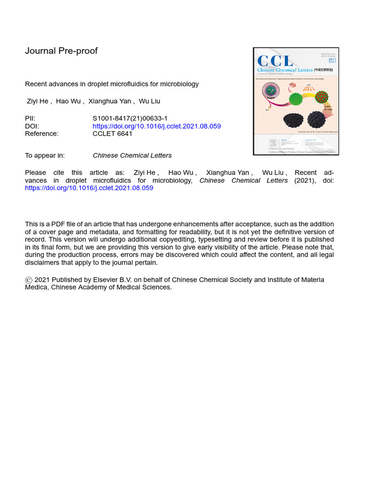 Recent Advances in Droplet Microfluidics For Microbiology | PDF