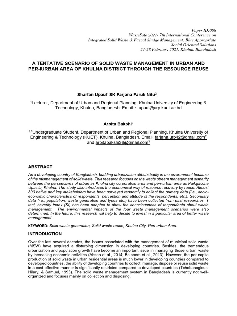 A Tentative Scenario of Solid Waste Management in Urban and Peri-Urban ...