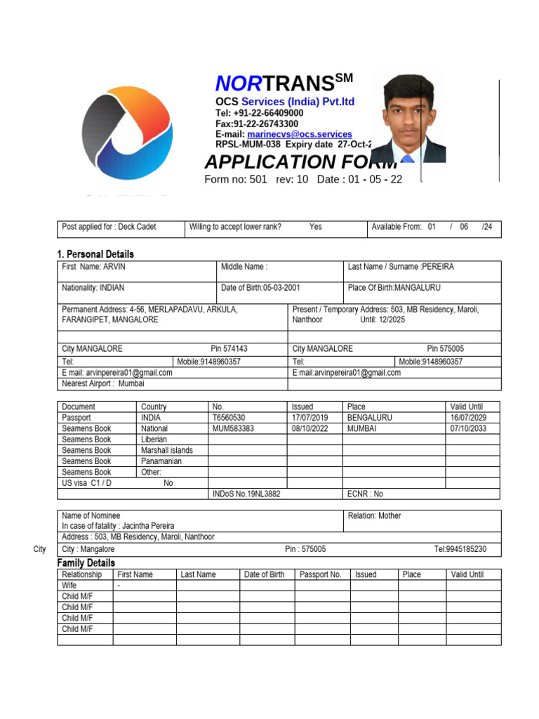 NT Man 501 Nortrans Application Form | PDF