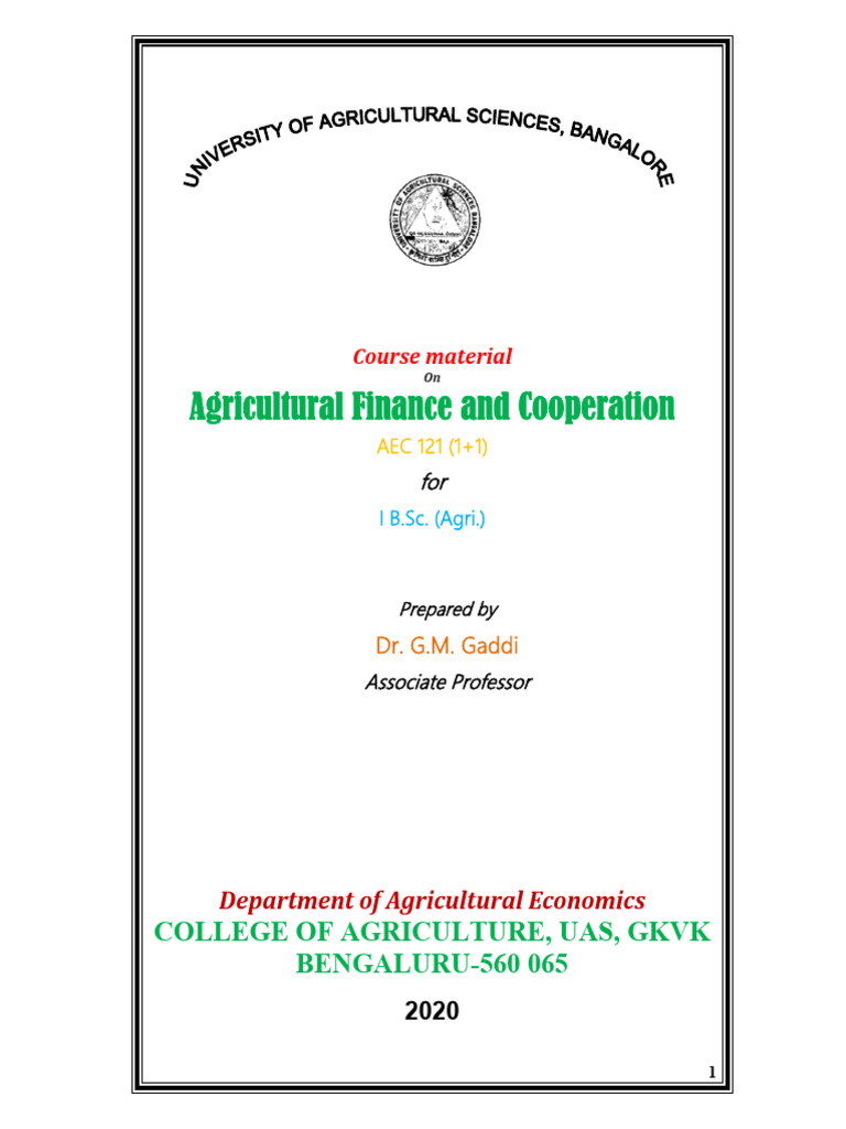 AEC 121-Agril Finance and Cooperation | PDF