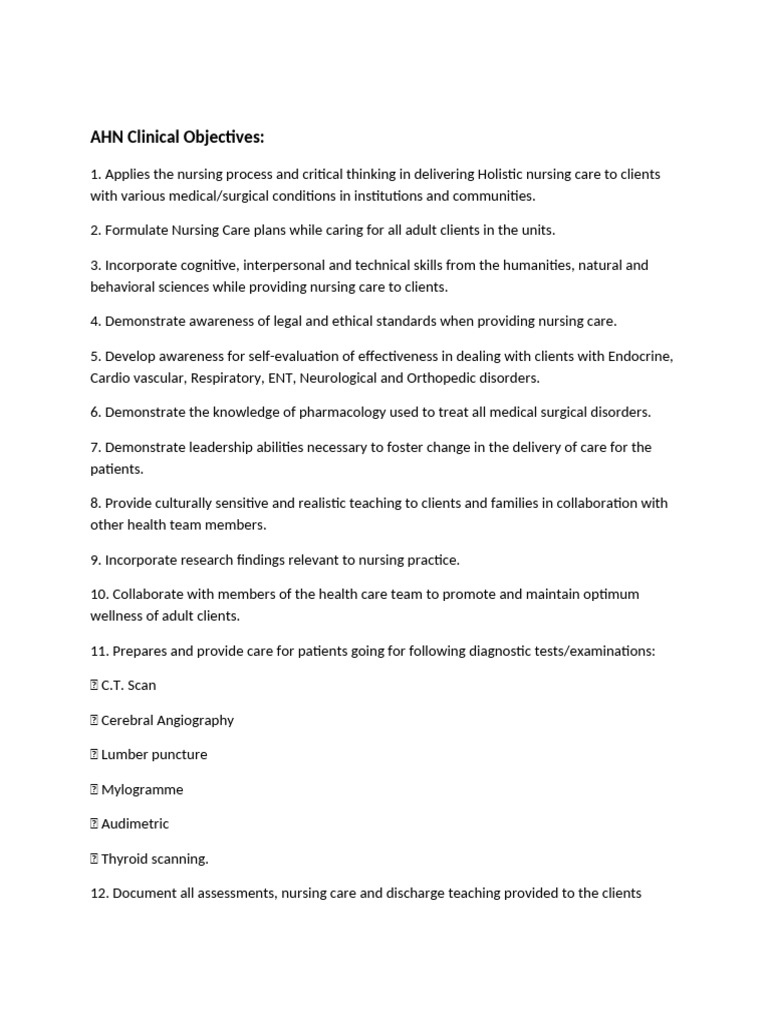 Clinical Objectives for Surgical Nursing | PDF | Nursing | Emergency ...