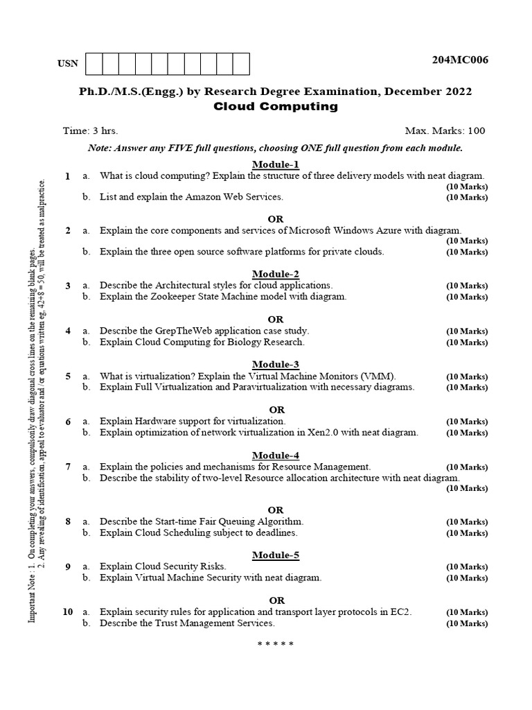 Cloud Computing Exam Syllabus R22 | PDF | Cloud Computing | Virtualization