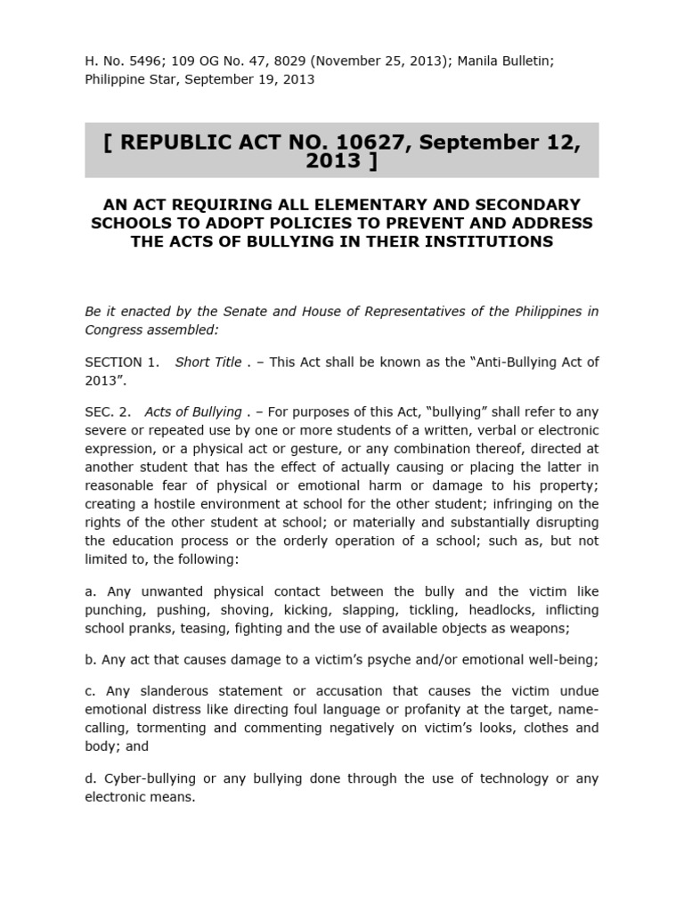 Republic Act No. 10627 | PDF