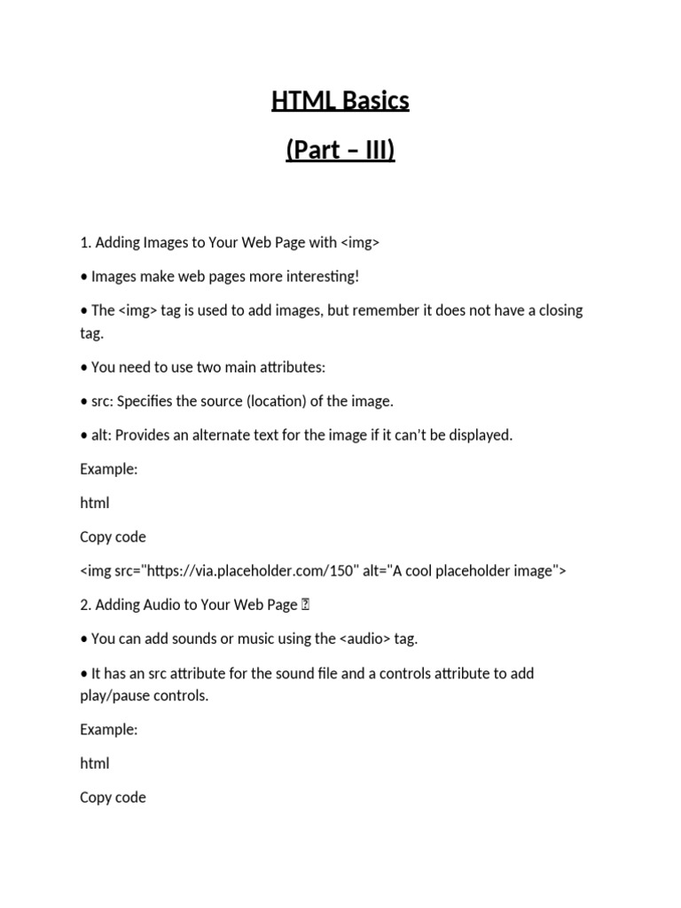 HTML Basics (Part - III) | PDF