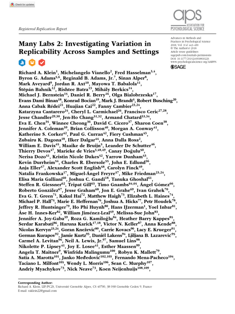 Many Labs 2: Investigating Variation in Replicability Across Samples ...