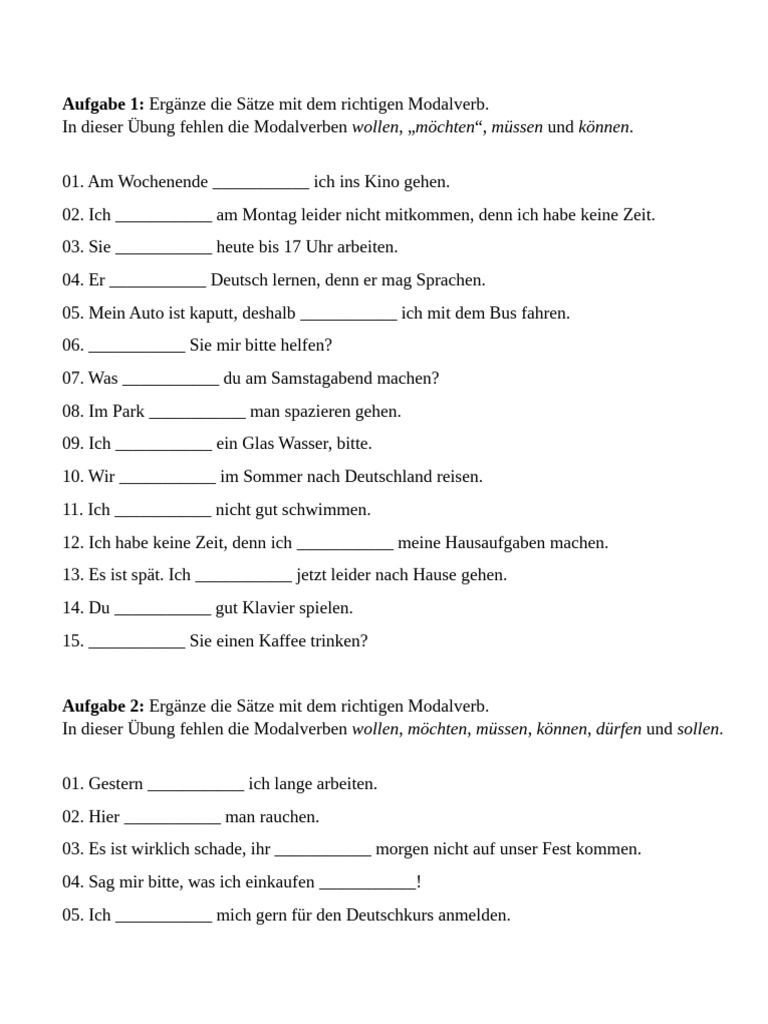 Modalverben Aufgabe | PDF