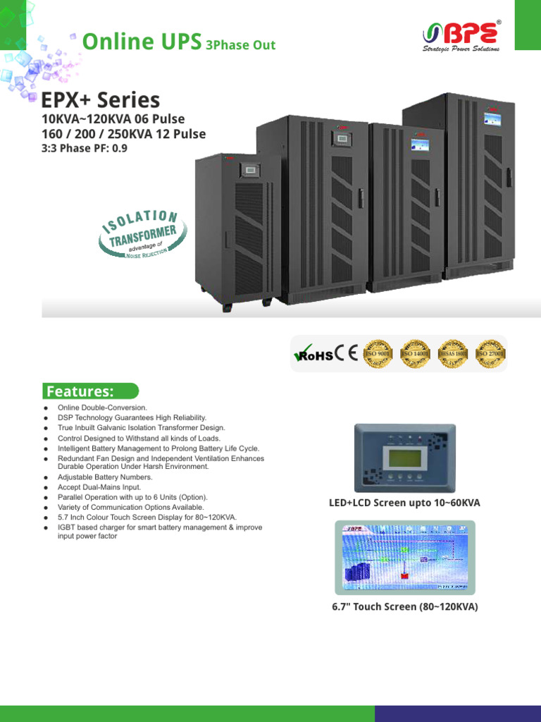 BPE EPX+ Series 10 250KVA Catalogue | PDF