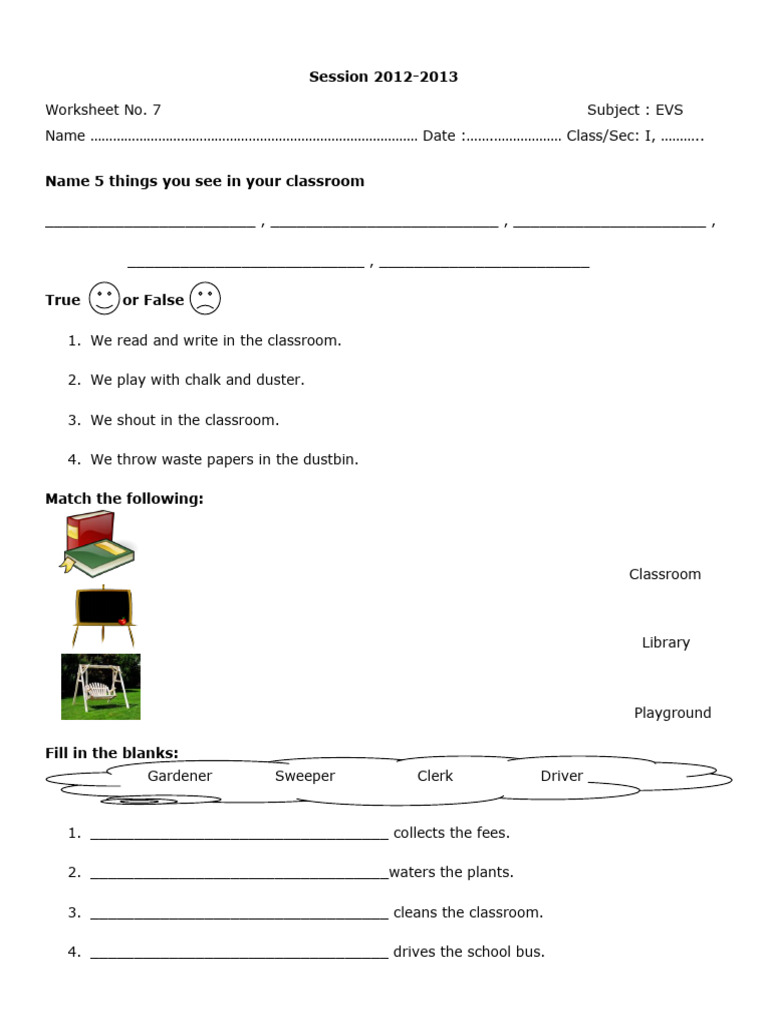 CBSE Class 1 EVS Worksheets | PDF