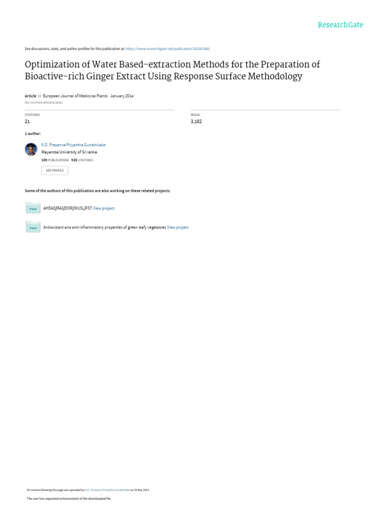 Optimization of Water Based-Extraction Methods For The Preparation of ...