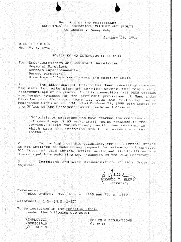 DO - s1996 - 009 (Policy of No Extension Service Aged 65 Yrs Old) | PDF