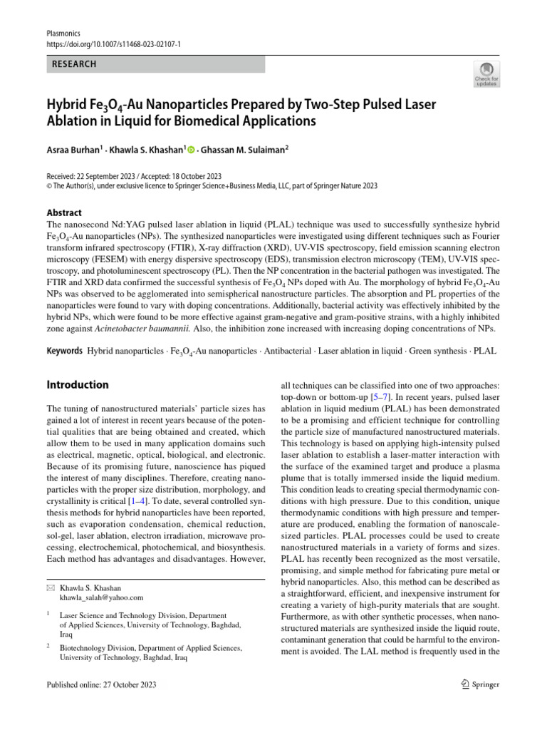 Hybrid Fe O Au Nanoparticles Prepared by Two Step Pulsed Laser Ablation ...