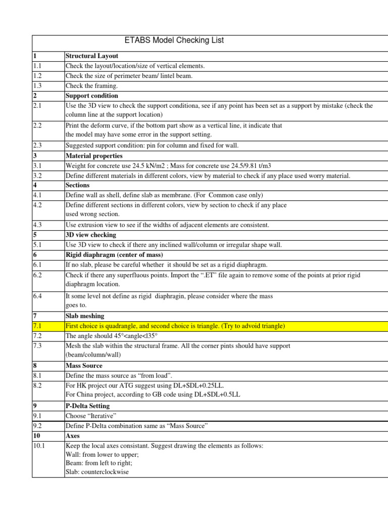 ETABS model checklist | PDF