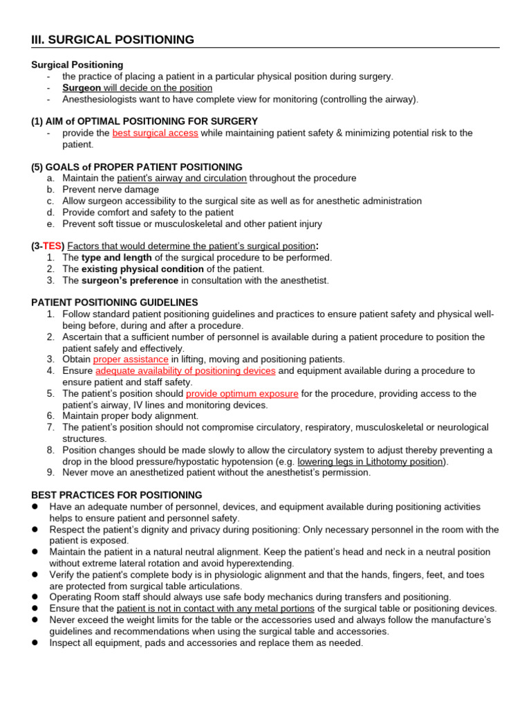 Positioning and Sterile Principles (MedSurg Notes) | PDF