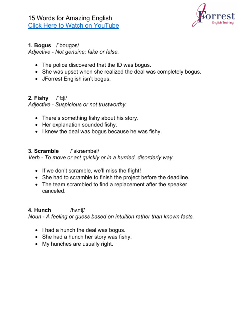15 Words For Amazing English | PDF