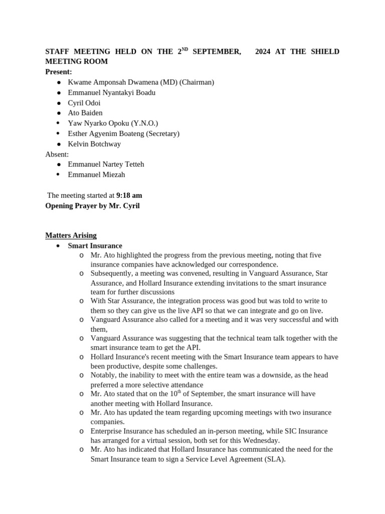 2ND September, 2024 Minutes | PDF