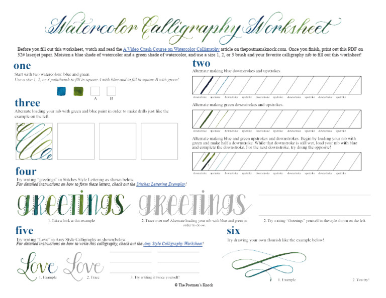 Watercolor Calligraphy Worksheet | PDF