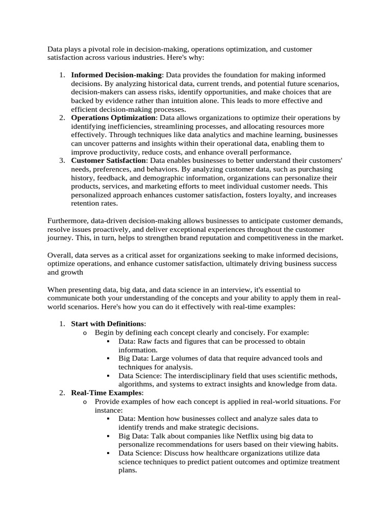 Data Plays A Pivotal Role in Decision | PDF | Data Science | Big Data