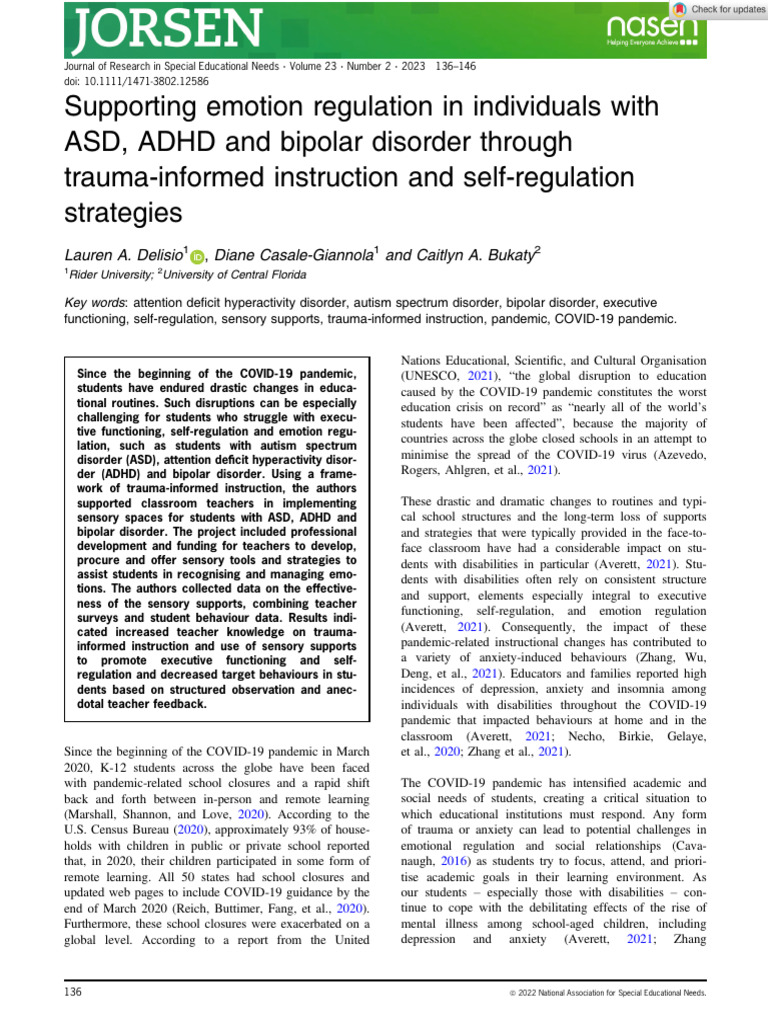 Research in Spec Educ Needs - 2022 - Delisio - Supporting Emotion ...