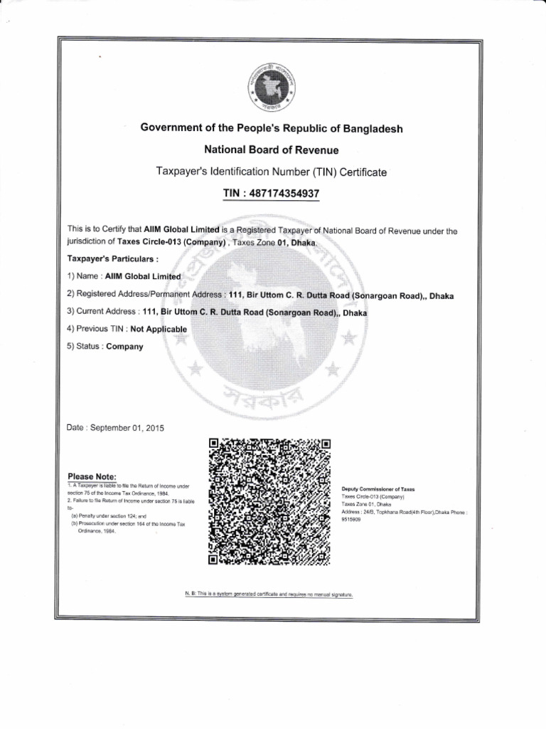 5.TIN and Tax Certificate | PDF