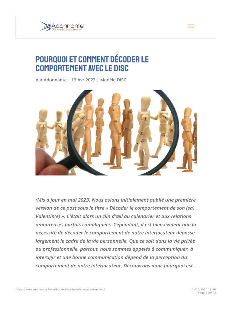 Pourquoi Et Comment Décoder Le Comportement Avec Le DISC | PDF | la ...