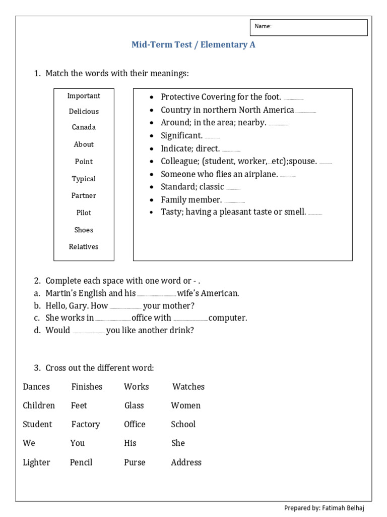 Elementary Mid-Term Test Guide | PDF
