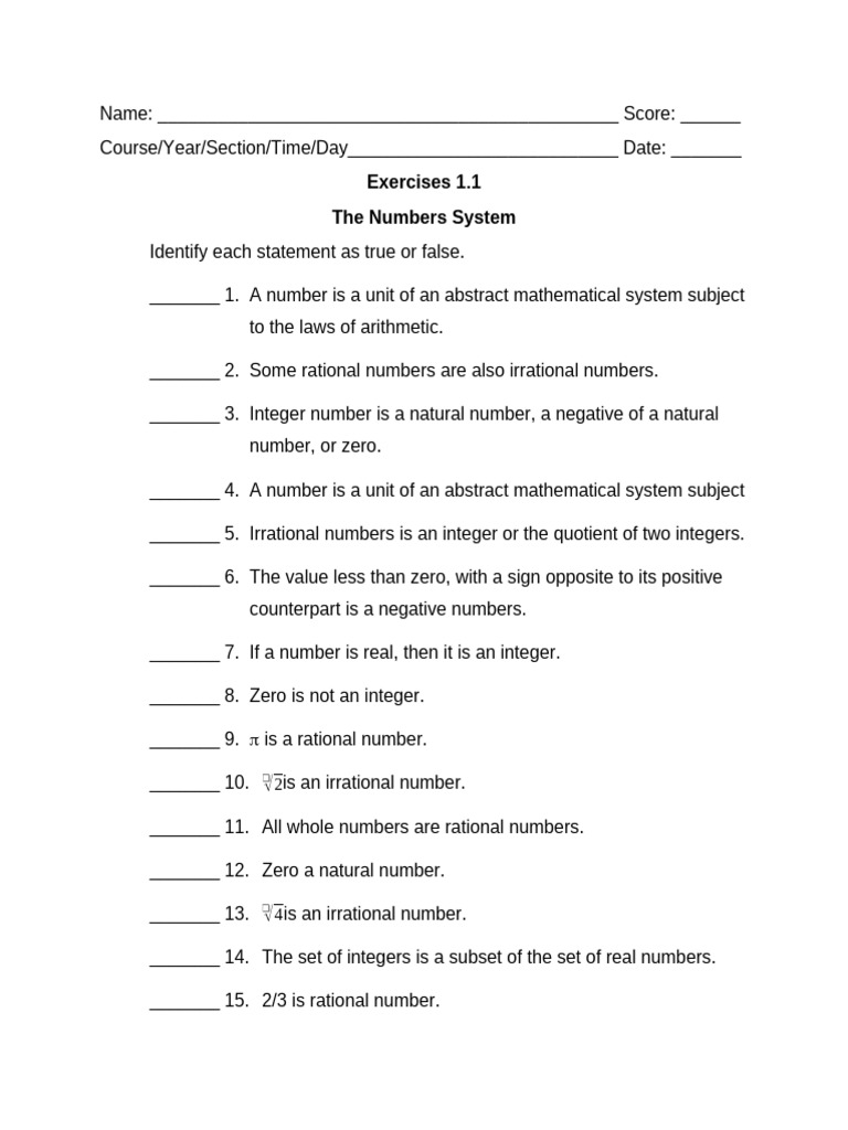 True or False: Number System Exercises | PDF | Career & Growth | Computers