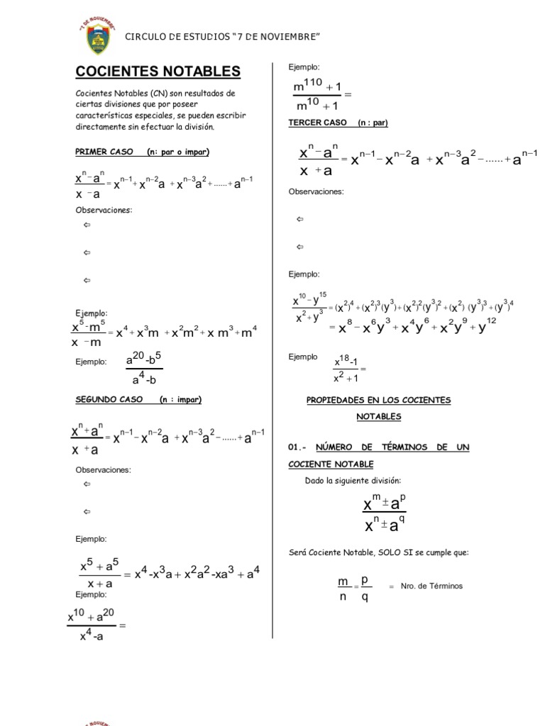 Cocientes Notables | PDF | Teoría de los números | Objetos matemáticos