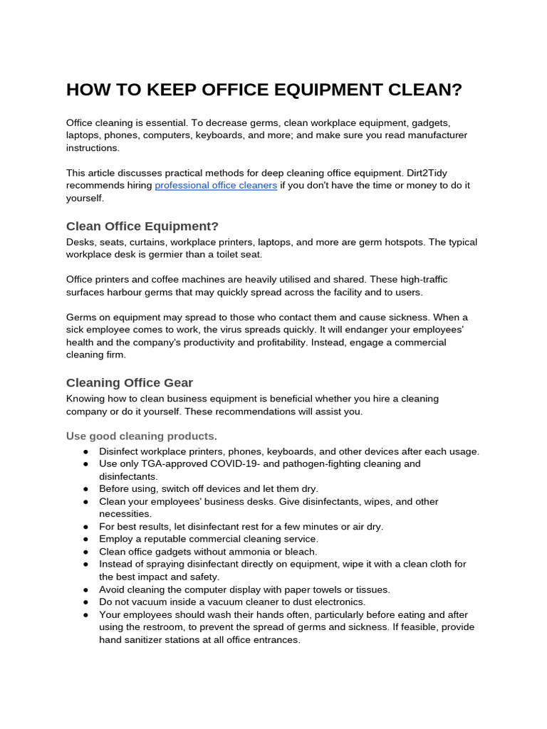 How To Keep Office Equipment Clean | PDF