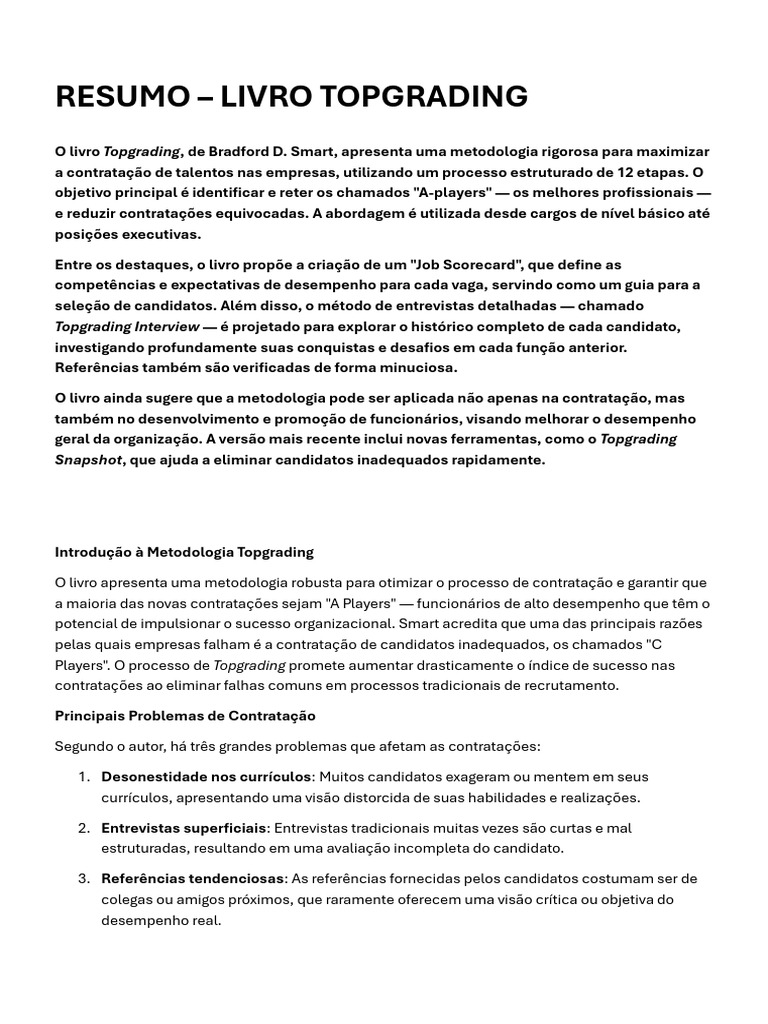 Resumo Do Livro Topgrading | PDF