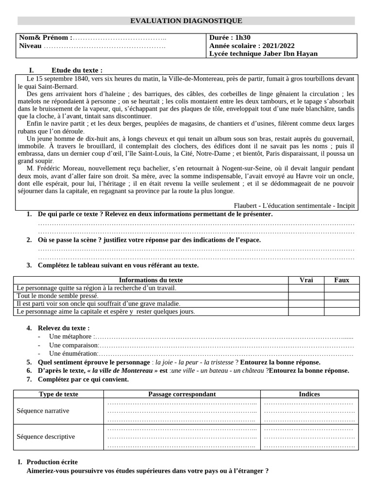 Evaluation 2 Année Bac (Retraiter) | PDF