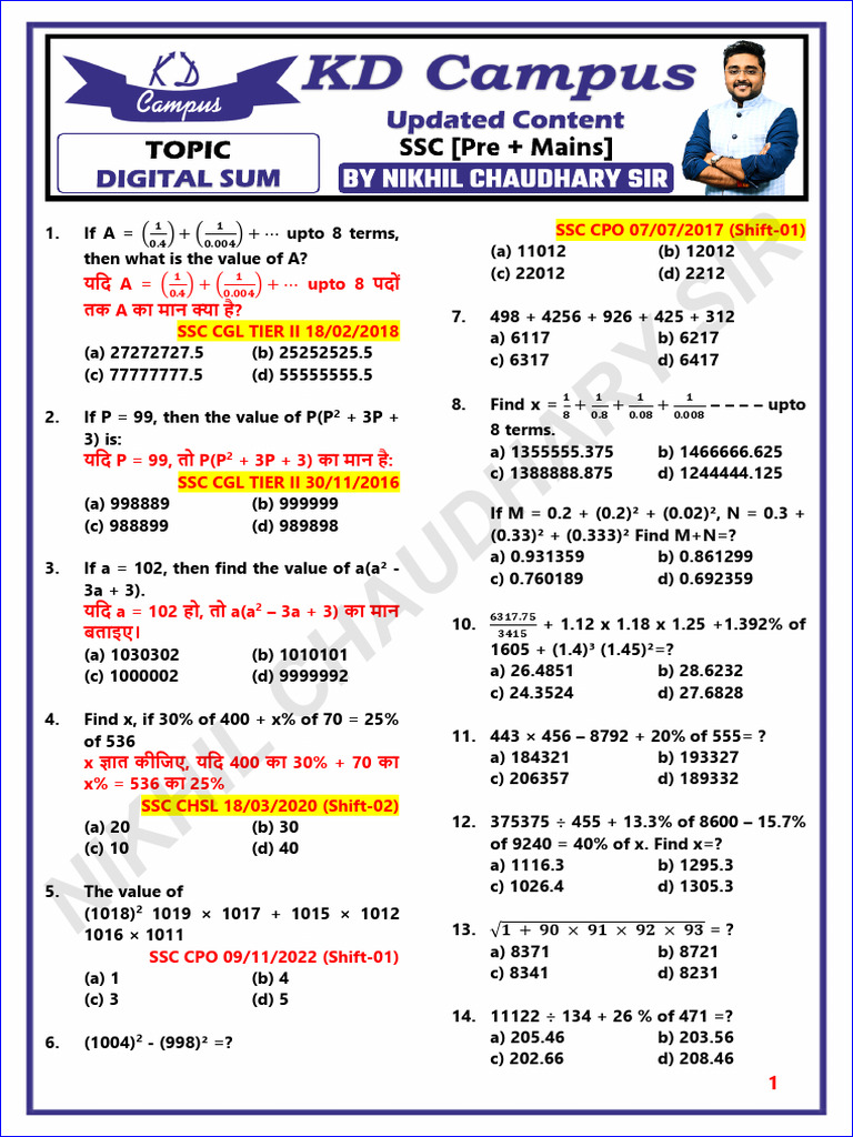 Digital Sum Questions and Solutions | PDF | Teaching Methods & Materials