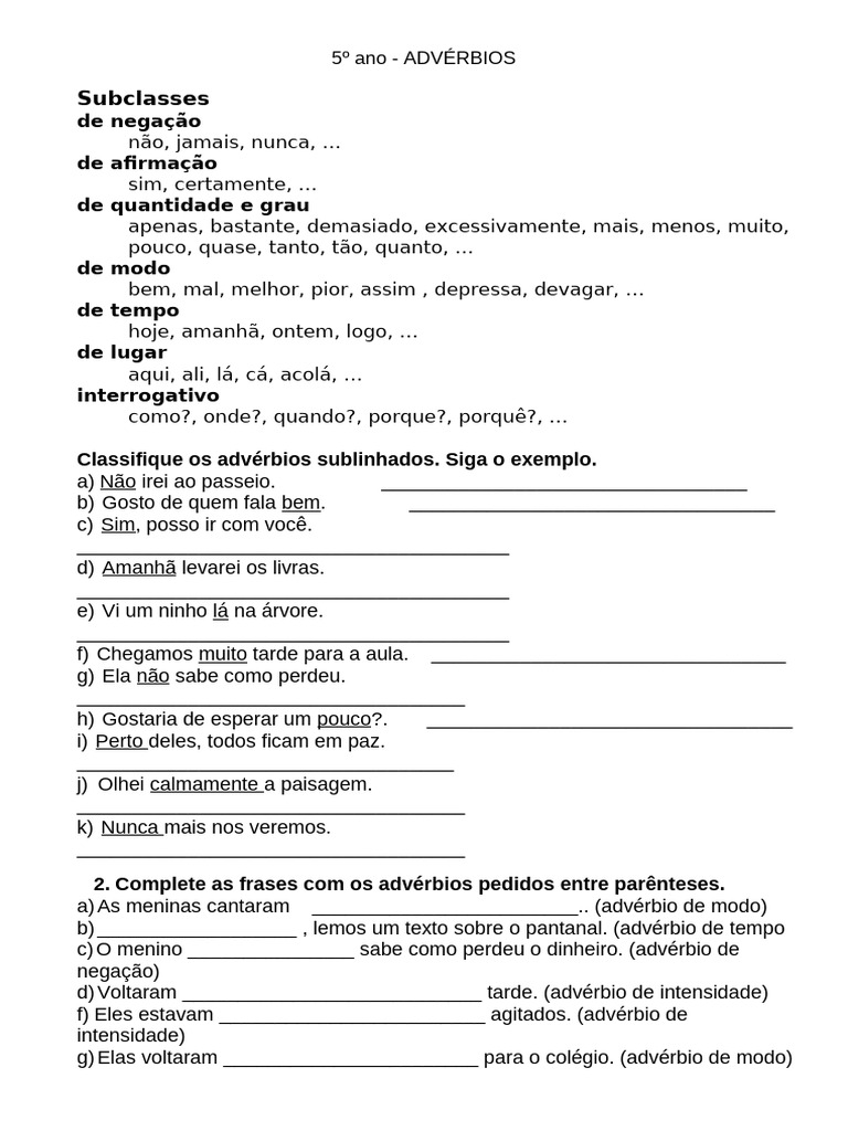 Adverbios 5 Ano | PDF, image size:768x1024