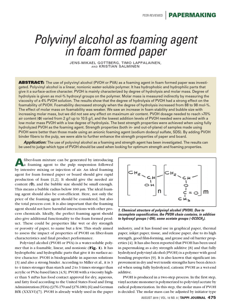PVOH as Foaming Agent in Paper Production | PDF | Pulp (Paper ...