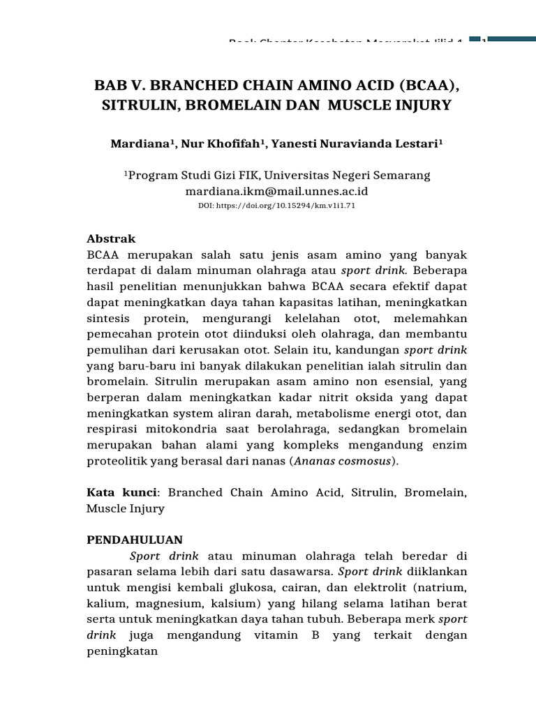 Bab V. Branched Chain Amino Acid (Bcaa), Sitrulin, Bromelain Dan Muscle ...